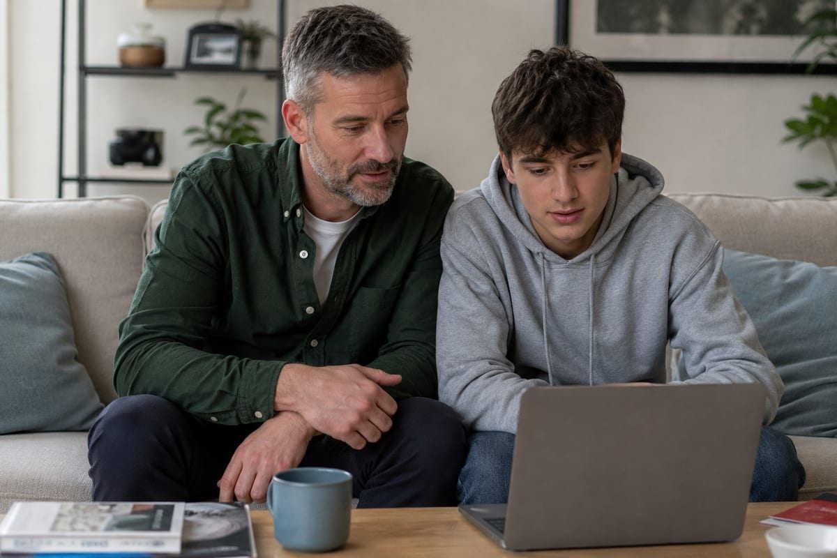 Family reviewing tutoring on a laptop