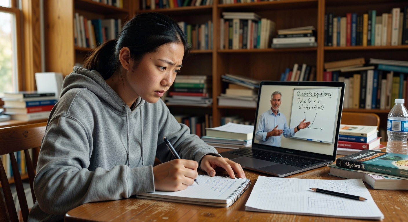 Diverse high school student and attentive tutor in a focused 1:1 session